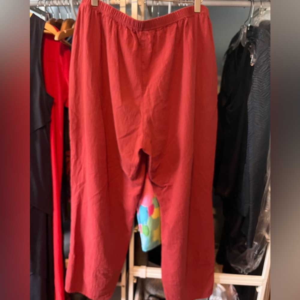 Orangey Red Linen/Cotton Blend Wide Leg Pants Size XL